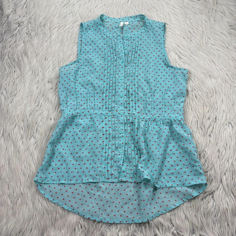 Frenchi Women's S Heart Print Sheer Peplum Blouse Top Coquette Kawaii Soft Girl